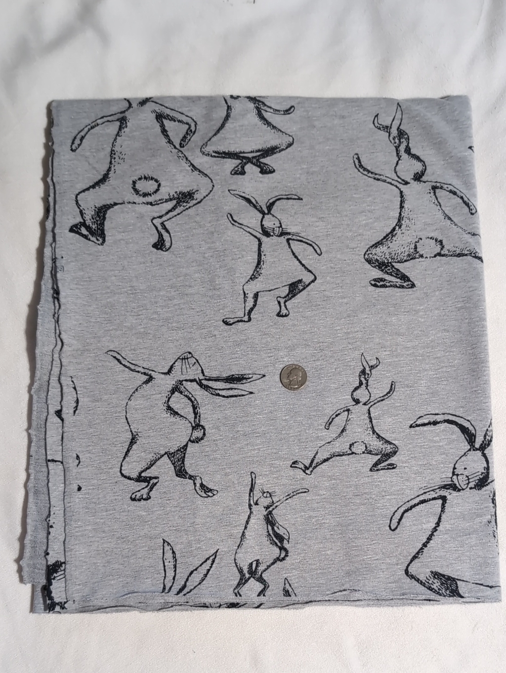 Cotton Terry Stretch Jersey Fabric 1 Yard Gray Bunny Print